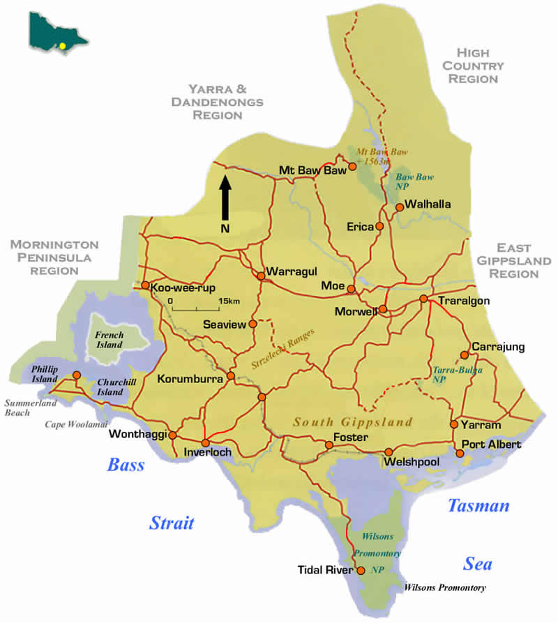 Maps of Gippsland & Phillip Island regions