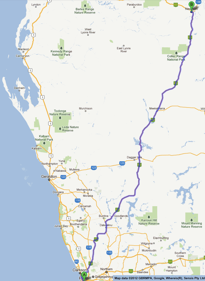 Darwin to perth road map 1